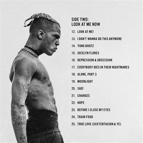 Dec 25, 2023 ... In this article, we aim to celebrate XXXTentacion's musical legacy by ranking his top 33 songs. This comprehensive list showcases the full ...